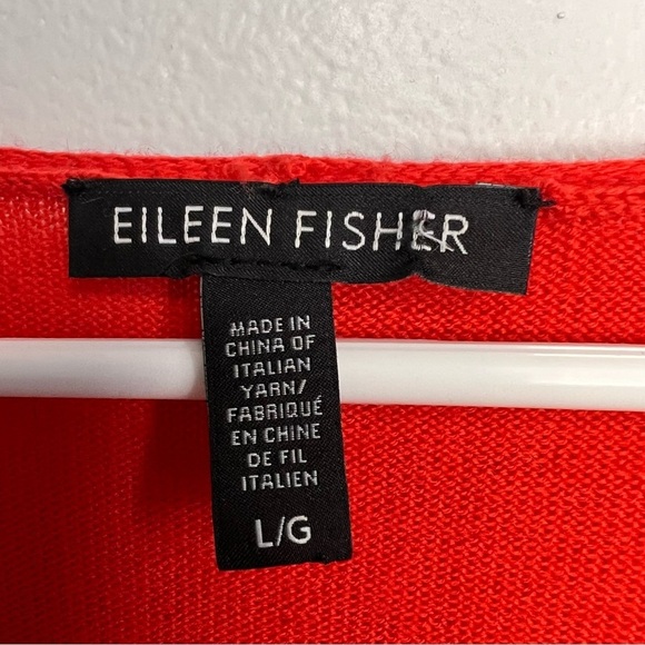 Eileen Fisher Womens Red 100% Merino Wool Long Sleeve V-Neck Tunic Sweater Sz L - Picture 3 of 9